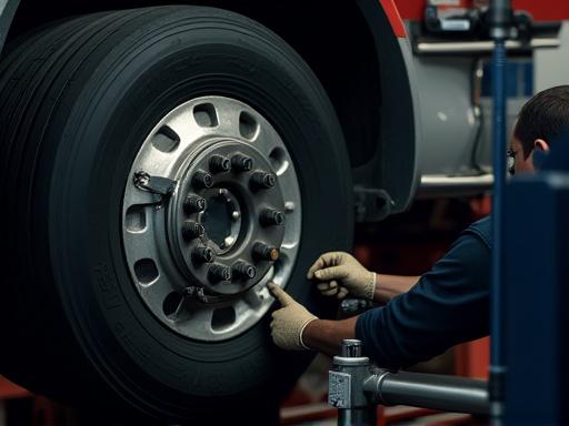 Heavy-duty truck tire being replaced with a specialized machine